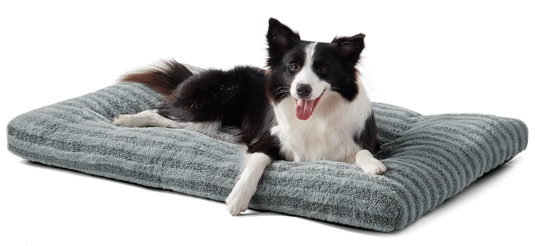 FURTIME Washable Dog Bed Large Sized Dogs, Deluxe Dog Crate Beds Comfy Fluffy Kennel Pad Anti-Slip Pet Sleeping Mat, Machine Washable Dogs Pillow, 35"x23"x3.5", Gray