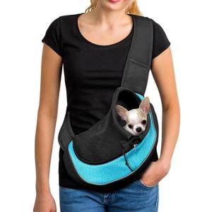 YUDODO Pet Sling Carrier for Small Dogs & Cats  Hands-Free Puppy Carrier with Safety Hook, Large Zipper Pocket, Soft Breathable Mesh, Adjustable Strap & Reflective Strip (Cyan 2.0 M)