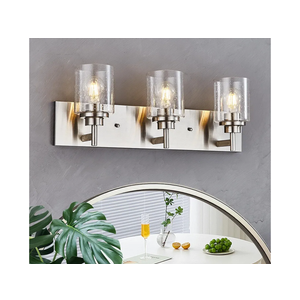 Bathroom Vanity Light Fixture, Brushed Nickel | 24" 3-Light，Modern Wall Sconce，Seeded Glass & Large Backplate - Farmhouse Lighting for Bathroom, Living Room, Hallway