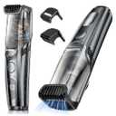 Men: Vacuum Mustache Trimmer with Precision Knob, Adjustable 20mm Length Settings, 2 Combs, IPX6 Waterproof-Rechargeable Vacuum Trimmer for Beard, Black