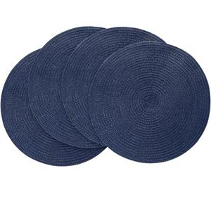 Floroom 15 Inch Round Braided Placemats Set of 4, Washable Heat Resistant Cotton Polyester Circle Place Mats for Kitchen Dining Table - Navy Blue