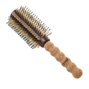 Boar Bristle Round Brush for Blow Drying 2.5 Inch, Lightweight Cork Handle Hair Brush for Women, Natural Boar and Nylon Bristles for Smooth Voluminous Blowout, Wooden Barrel, Gift for Her