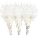 CristBest 24 Pack Christmas Tree Ornaments - Artificial Flowers Glitter Berry Stems Christmas Floral Picks Branches for Xmas Tree Decorations Vase Filler Holiday Wedding Party Home Decor (White)