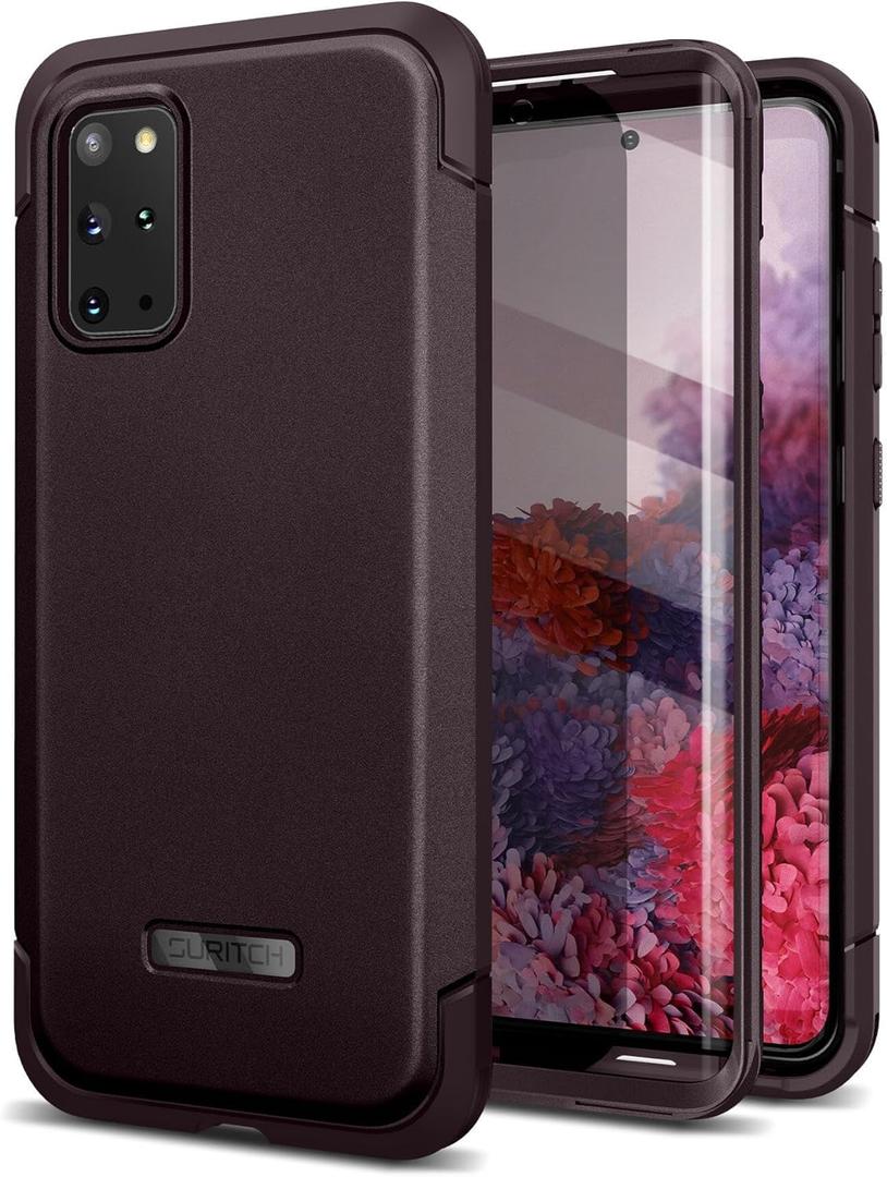 SURITCH for Samsung Galaxy S20 Plus Case, [Extra Front Frame] Full-Body Heavy Duty Rugged Shockproof Protective Phone Cover with Built-in Screen Protector for Samsung S20 Plus 6.7 Inch - Burgundy Red