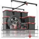 Overhead Garage Storage Rack for 8-10 FT Ceiling, Heavy-duty 4x4 FT Ceiling Storage Racks with Safety Lock, Ideal for Garage Storage Mounted Lift System and Storage Organizer, 250lbs Capacity