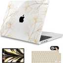 Mektron for 2025 M4 MacBook Air 13.6 Inch A3240 Case Fits 2023 A2681 M2 2024 A3113 M3 Chip with Liquid Retina Display Touch ID, Printed Plastic Hard Shell Cover for MacBook Air 13.6", Gold Flower S718