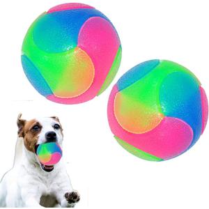 FineInno 2 pcs Large Light Up Dog Balls Flashing Elastic Ball Bouncy Glow in The Dark Interactive Jumping Ball Blinking Dog Ball Pet Toys for Golden Retriever, Labrador, Large Dogs