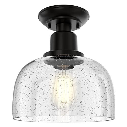 EAPUDUN Semi Flush Mount Ceiling Light, Modern Light Fixture with Seeded Bubble Glass Shade, Oil Rubbed Bronze Finish for Hallway Corridor Kitchen Bathroom Bedroom Passway, FMA1123-ORB