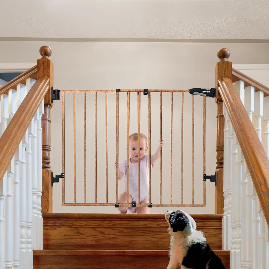 Babelio Baby Gate for Stairs, Kitchen & Doorways, 26-43" W 28" H No Bottom Bar| Easy Installation| One-Handed Operation| Auto-Close| Hardware Mount (Drill Needed) Safety Dog/Pet Gate Indoor (White)