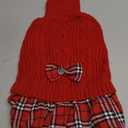 WOYYHO Girl Dog Sweater Dress with Bowtie Turtleneck Small Dogs Sweater with Leash Hole, Knitted Small Dog Sweaters Dress Puppy Winter Clothes for Yorkies Chihuahua (Medium, Red) (Medium (9-15lbs))