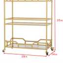 Square Gold Bar Carts with 3 Tier Storage Glass Shelves Holder Home Serving Bar Carts on Wheels for Kitchen, Bar, Dinning Room, 14 x 28 x 35 inches