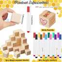 Tenceur 104 Pcs Baby Shower Game Sign Set Baby Shower Blocks to Decorate 54 DIY Blank Wooden Block 48 Watercolor Markers with Acrylic Box Set for Games Gender Reveals Party Supplies(Bee)