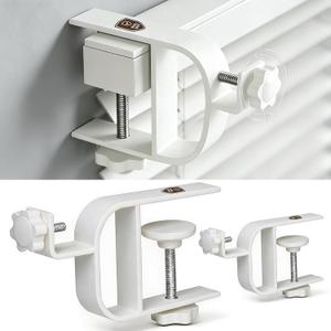 No Drill Over Vertical Blinds Curtain Rod Brackets for Inside & Outside Mounted, Heavy Duty Adjustable Holder Fits 0.75-2" Headrail, Tool-Free No Wall Damage Rental Essentials (White, 2 Pack)