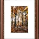 8x10 in Wood Classic Gallery Picture Frame, Ornate Beaded Inner, Matted for 5x7 Photo, Tabletop or Wall Mount Display, Brushed Brass Brown (8 x 10 in)