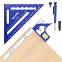 GRENPRO Square Combination Woodworking Tools, 7inch Carpenter Square Wood Working Tools and Accessories, 12inch Square Ruler, Includes 2-in-1 Carpentry Pencil, Protractor Angle Ruler Carpentry Tool