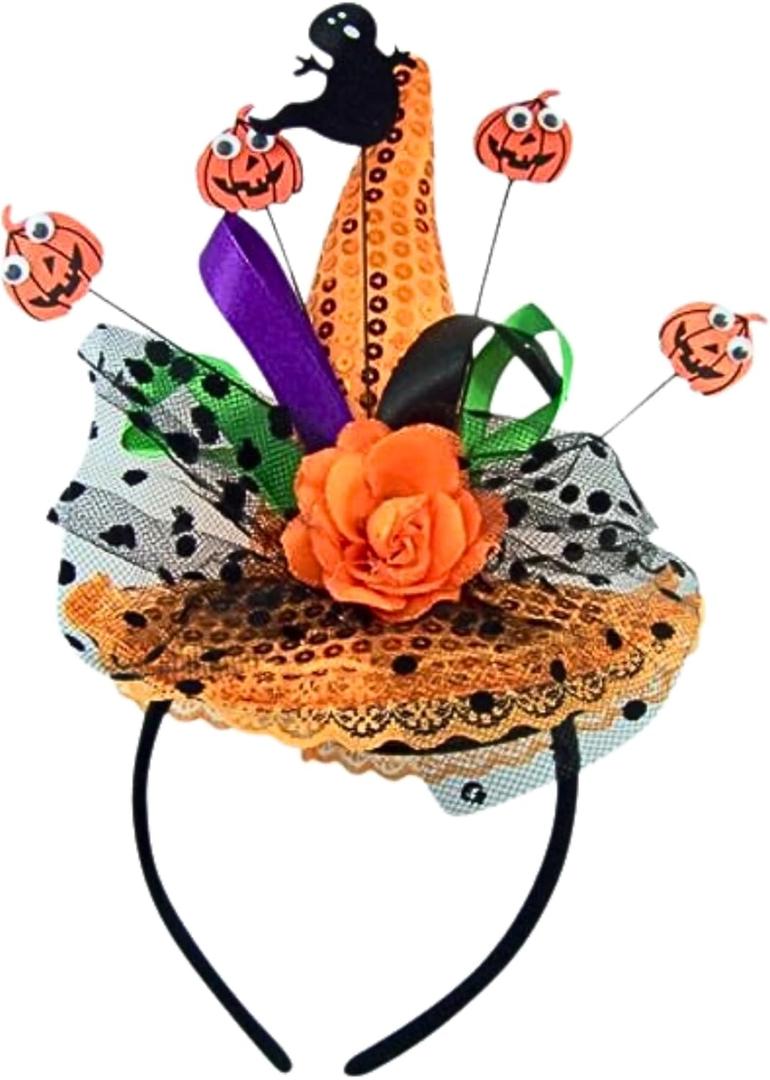 3 x Halloween Witch Hat Headband Dress Up Accessory for Kids and Adults (Orange)