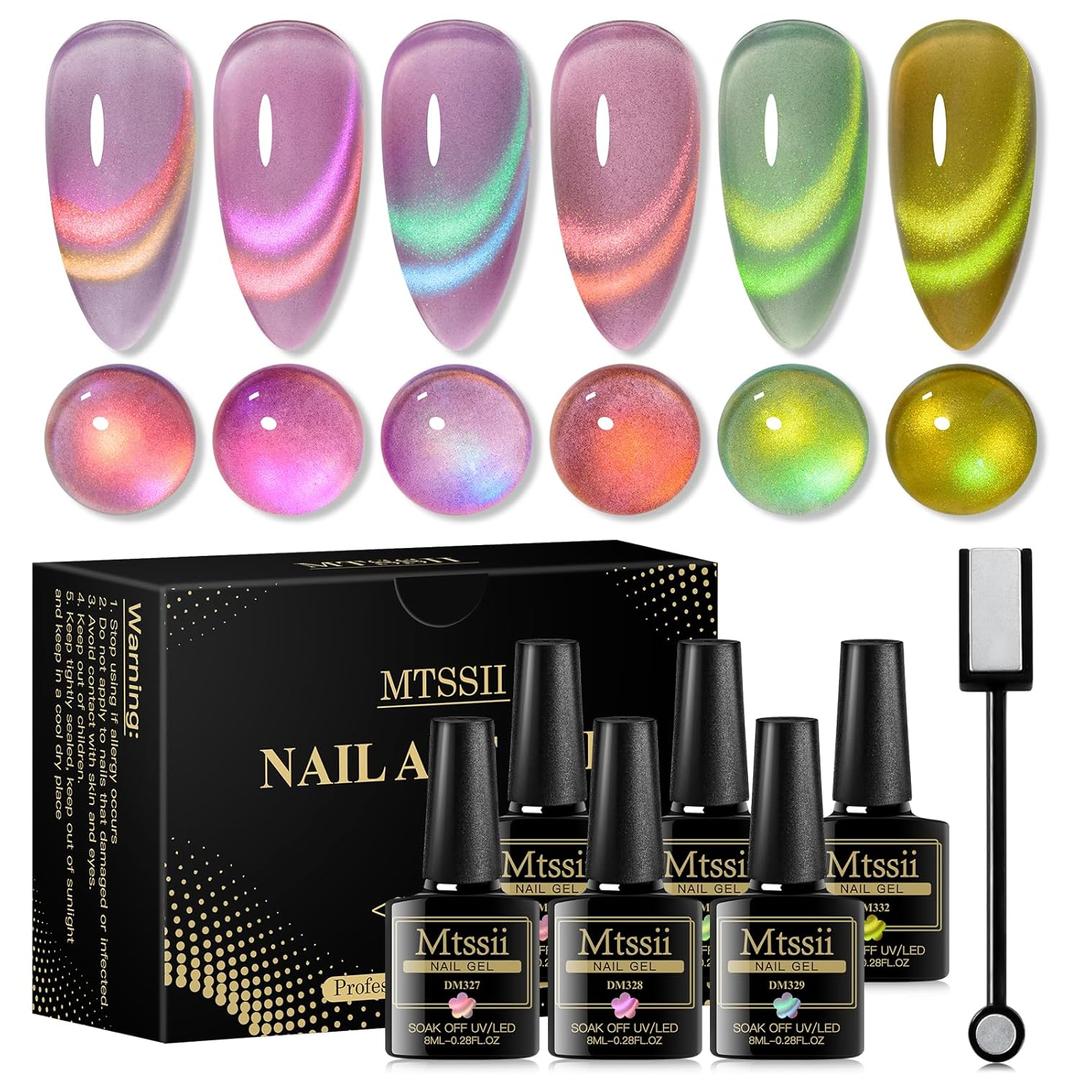 MTSSII Cat Eye Gel Nail Polish Glass Series Magnetic Nail Gel Rainbow Jelly Cateye Pink Purple Translucent UV/LED Nail Polish Nail Art Gifts Set for Women