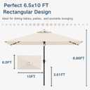 6.5 x 10ft Rectangular Patio Umbrella with Solar Lights, 16 LED Lighted Market Umbrella with Push-Button Tilt and Crank, 6 Sturdy Iron Ribs for Garden, Deck, Pool, Creamy White