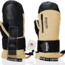 Ski Mittens with Wrist Guards, Waterproof Snowboarding Mittens (L)