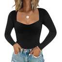 Chunpin Women's Bodysuit Long Sleeve Sexy Sweetheart Neckline Body Suits Double Lined Going Out Bodysuits Black L