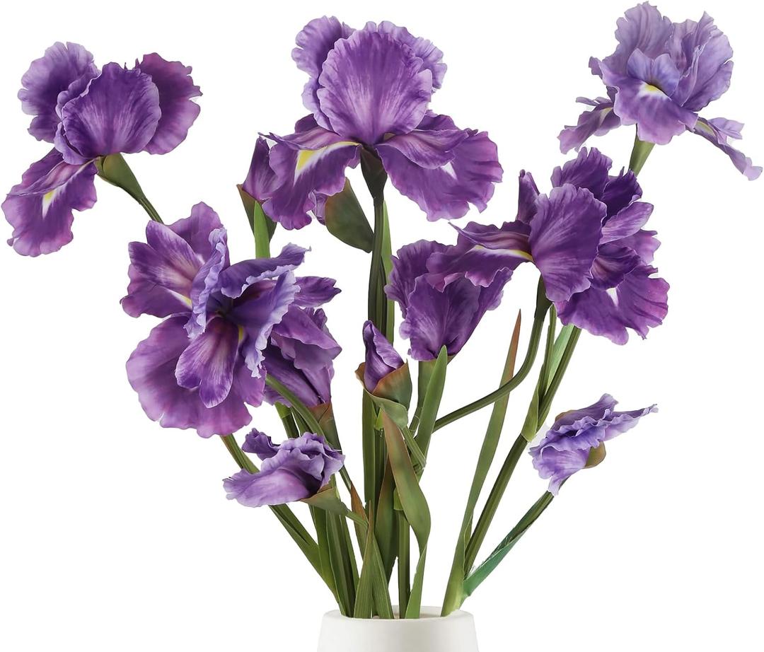 IPOPU Iris Flowers Artificial,5PCS Purple Iris Artificial Silk Flowers 31.1" Fake Flowers Long Stem Flowers for Wedding Office Home Decor(Purple)