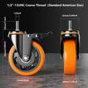 3 Inch Caster Wheels 1600Lbs, Threaded Stem Casters Set of 4 Heavy Duty, 1/2"-13 x 1 (Screw Diameter 1/2", Stem Length 1"), Safety Dual Locking Industrial Castors, Wheels for Cart, Furniture