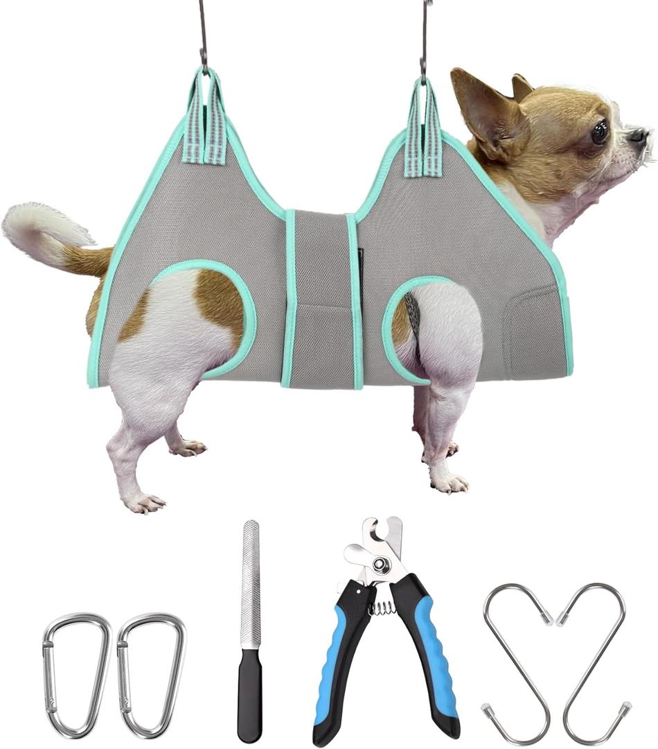 Dog Grooming Hammock Harness, Small Dog Groming Sling, Gray Dog Hanging Harness for Nail Trimming,Dog Nail Clipping Hanger Restraint Holder (XXS (8 LB Max) Silver Grey 4-9in)