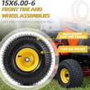 AR-PRO (2 Pack) Exact Replacement 15" x 6.00-6 Front Tire and Wheel Assemblies Compatible with John Deere Riding Mowers Tractor and More - 3" Offset Hub and 3/4" Bushings, 4Ply Pneumatic