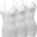 Emmalise Women's Basic Casual Long Camisole Adjustable Strap Cami Layering Top (White, Large)