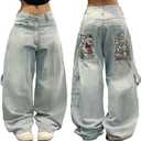 EMMIOL Women Boyfriends Hip Hop 90s Vintage Baggy Jeans Loose Denim Pants Mid-Low Waist Jeans (Large, Grey Blue-003)