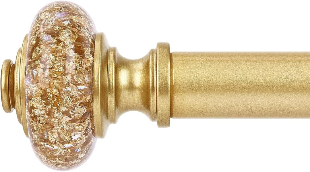 Gold Curtain Rods for Windows 48 to 84 Inch, Decorative Vintage Crystal 1'' Diameter Curtain Rod with Gold Foil Finials, Adjustable Heavy Duty Easy Install Drapery Pole Set for Farmhouse, Bedroom (36-88)