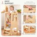 WINGYZ Toddler Tower - Anti-Tip Natural Wood Learning Stool Helper for Kids 18M-6Y, 150lb Capacity Kitchen Stool with 3-Height Adjustable Platform and Sliding Door Access, 20lb Portable Design, Wood
