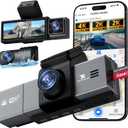 Dash Cam, 4K 3 Channel Dash Camera for Cars with App Control, 170/150/140 Wide Angle, ADAS Assist, No-Light Night Vision, GPS, G-Sensor, WDR, 24H Parking Monitor, 128GB SD Card Included