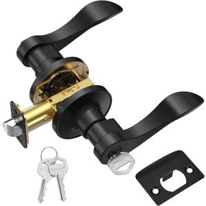 TICONN Traditional Wave Style Reversible Door Lever, Door Handle for Interior Doors and Closet (Matte Black, Keyed Entry - Keyed Alike, 1-Pack)