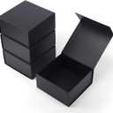 4 Pack 8x8x4 Inches Gift Boxes with Magnetic Closure Lids, Black Magnetic Box for Wedding, Groomsmen Bridesmaid Proposal, Birthdays, Mother's Day
