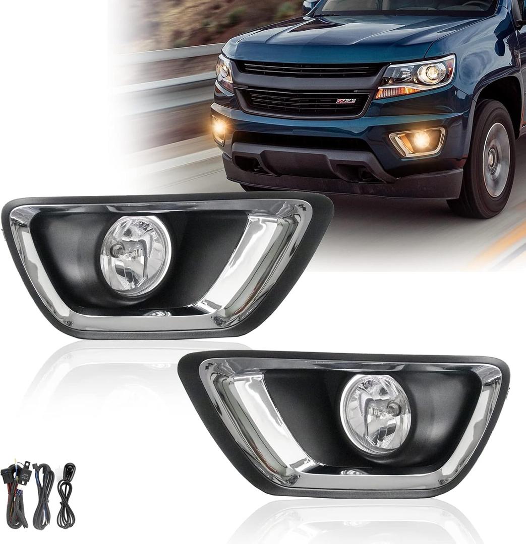 Fog Lights Assembly for 2015 2016 2017 2018 2019 Chevy Colorado Fog Lamps Replacement Kit with Wiring Harness and Switch H16 12V 19W Halogen Bulbs