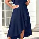 Talisea Women Navy Blue Plus Size Formal Dress High Low V Neck Maxi Wedding Guest Cocktail Party Long Dresses 2025 (20 Plus)