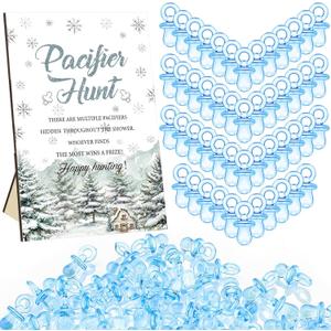Thyle 51 Pcs Baby Its Cold Outside Baby Shower Games a Little Snowflake Is on The Way Decorations Pacifier Hunt Sign and 50 Acrylic Pacifiers Winter Snowflake Gender Reveal Party Favors Guest Supply
