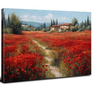 Abstract Red Poppy Wall Art Nature Flowers Botanical Wall Decor Farmhouse Spring Floral Pictures for Bathroom Rustic Country Wildflowers Painting Artwork for Living Room Bedroom Home Decoration 12x16"