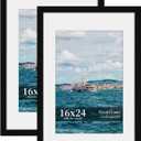 16x24 Picture Frame Set of 2, Wood Frame with Real Glass, Wide Border | Displays 12x18 with Mat or 16x24 without Mat, Horizontal or Vertical Wall Mount, Matte Black for Gallery Walls