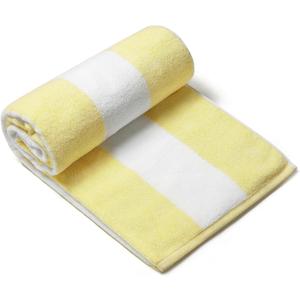 CLOWOOD Plush Oversized Beach Towel - Cotton 40 x 72 Inch Large Thick Yellow Striped Cabana Pool Swimming Towel