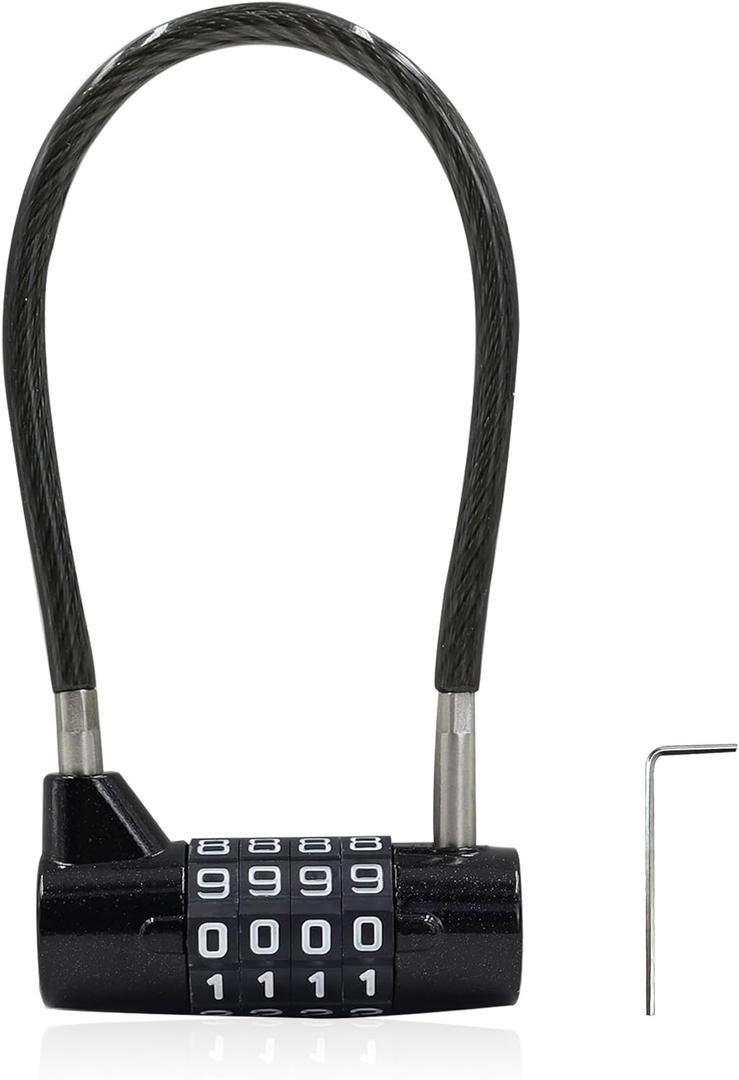 4 Digit Combination Lock for Locker, 6.8 Inch Resettable Combination Padlock with Steel Cable Rope, Waterproof Outdoor Small Cable Lock for Cabinet, Gym, Fence, Toolbox, Luggage (Black)