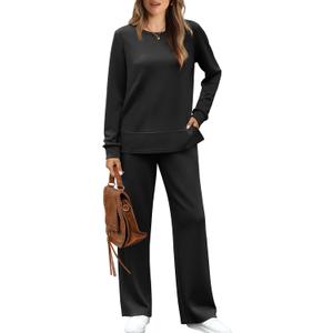 WIHOLL Women's 2 Piece Lounge Sets Sweatshirt Casual Travel Outfits Fashion Wide Leg Tracksuit Cozy Sweatsuits (Medium)
