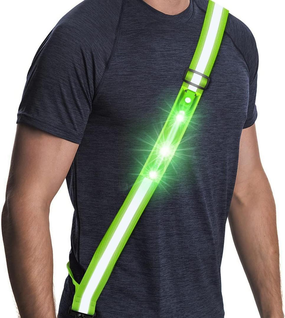 Simket Reflective Walking Gear, Rechargeable Led Reflective Sash, Adjustable Night Walking Safety Gear, High Visibility Safety Lights for Walking at Night for Men Women Jogging Running Biking (Green)