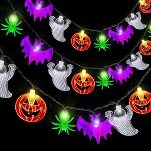 [Timer & 2 Pack] Halloween Lights Decorations Total 20 Ft 60 LED 4 in 1 3D Pumpkins Bats Ghosts Spiders Halloween String Lights Battery Operated Halloweens Decorations for Home Party Indoor Outdoor