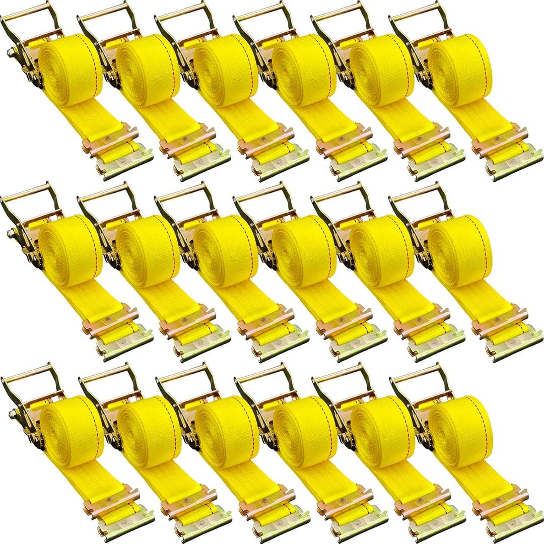 VEVOR 18PCS E Track Ratchet Strap, 2" x 15'E-Track Straps 4400 LBS Breaking Strength, Polyester Webbing & Spring Fitting & Ratchets, Durable Tie-Downs for Tires Motorcycles Trailers Loads Yellow