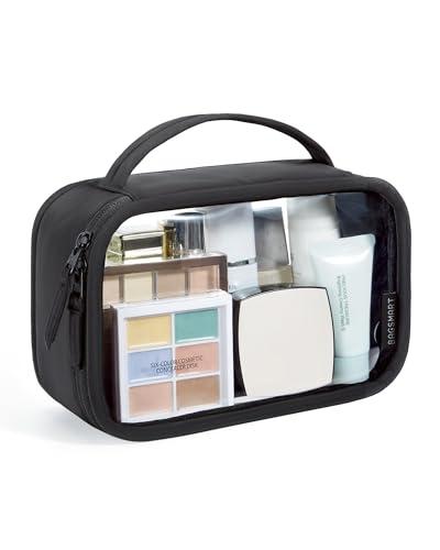 BAGSMART TSA-Approved Toiletry Bag, Large Opening Clear Makeup Bag with Handle, Quart Sized Travel Toiletry Bag, Carry-On Airline Compliant for Men and Women (Black)
