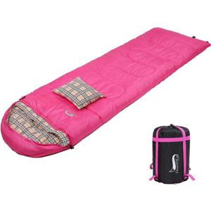 DESERT & FOX Cotton Flannel Sleeping Bags with Pillow, 4 Season Warm & Cold Weather Envelope Compression Sack, Lightweight & Portable Backpacking Sleeping Bag for Outdoor Camping, Hiking, Traveling