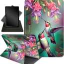 for Amazon Fire HD 10 Tablet (2017 and 2019 Releases,with 7th and 9th Generations) Case,360 Degree Rotating Stand Smart Protective Cover Case,for New Fire HD 10 10.1 inch,Hummingbird Red Flowers