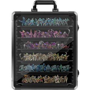 Miniature Storage Case, Aluminum Alloy Frame & Clear Window for Display & Secure Transport Miniature Carrying Case with Lock for Warhammer Miniatures, Figures and Collectibles (Large)